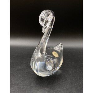 Swedish Clear Glass 6.5" Swan Original Sticker Made In Sweden